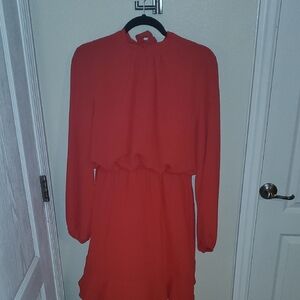 Elegant Red Women's Dress With Tie Neck.